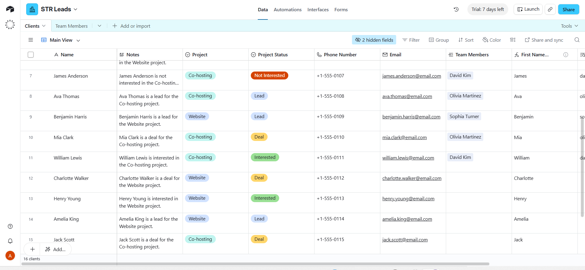 Airtable custom database workspace showing live business workflow records
